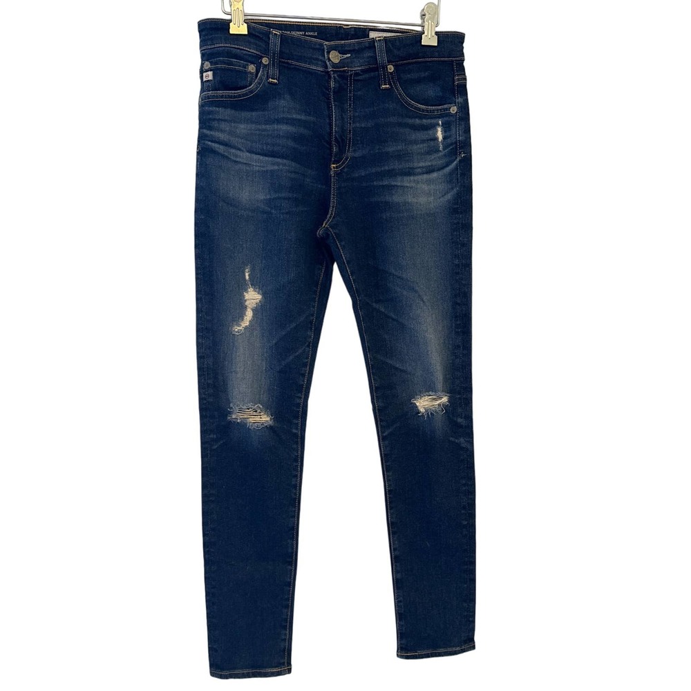 AG Adriano Goldschmied Farrah Skinny Ankle High Rise Distressed Jeans Dark Wash